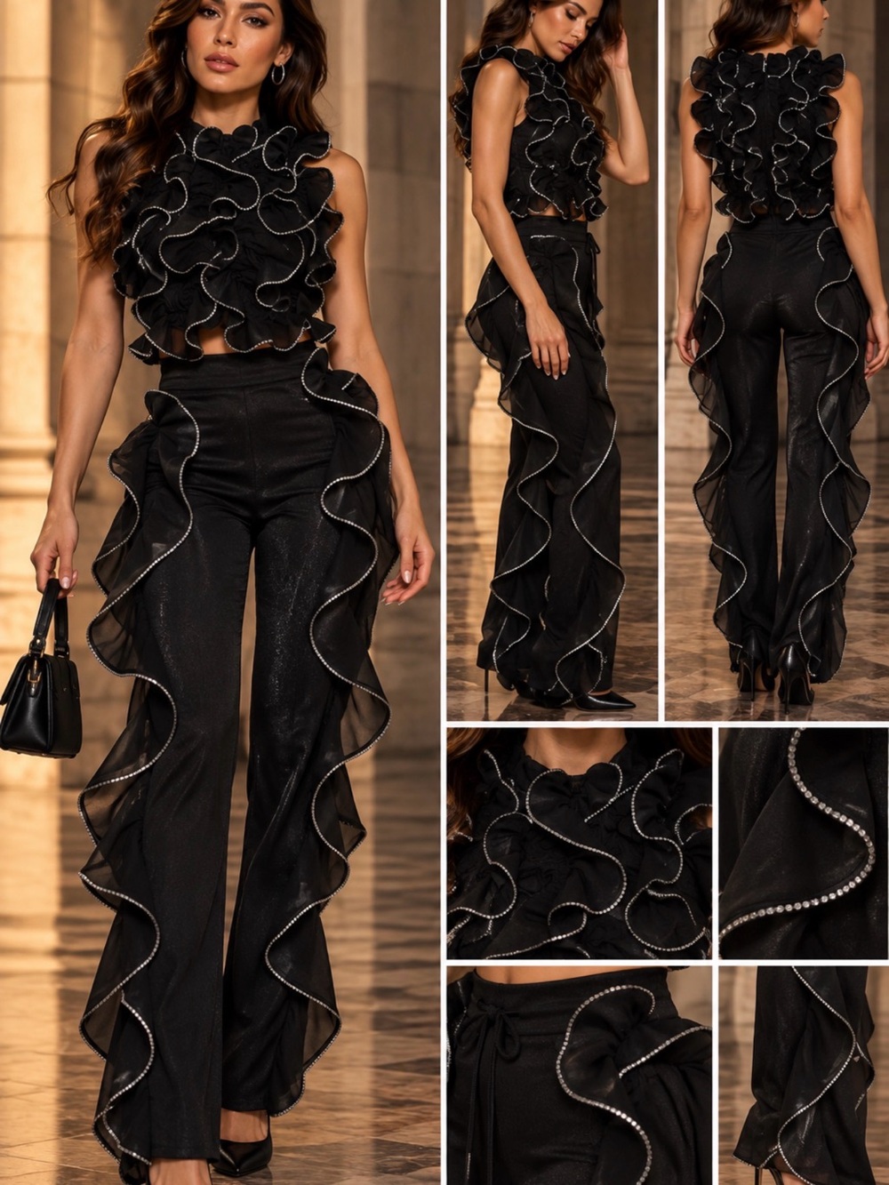 AKIRA Black Ruffle-Trim pants